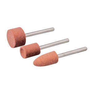 Mounted aluminium oxide grinding stones: 2 cylindrical & 1 cone